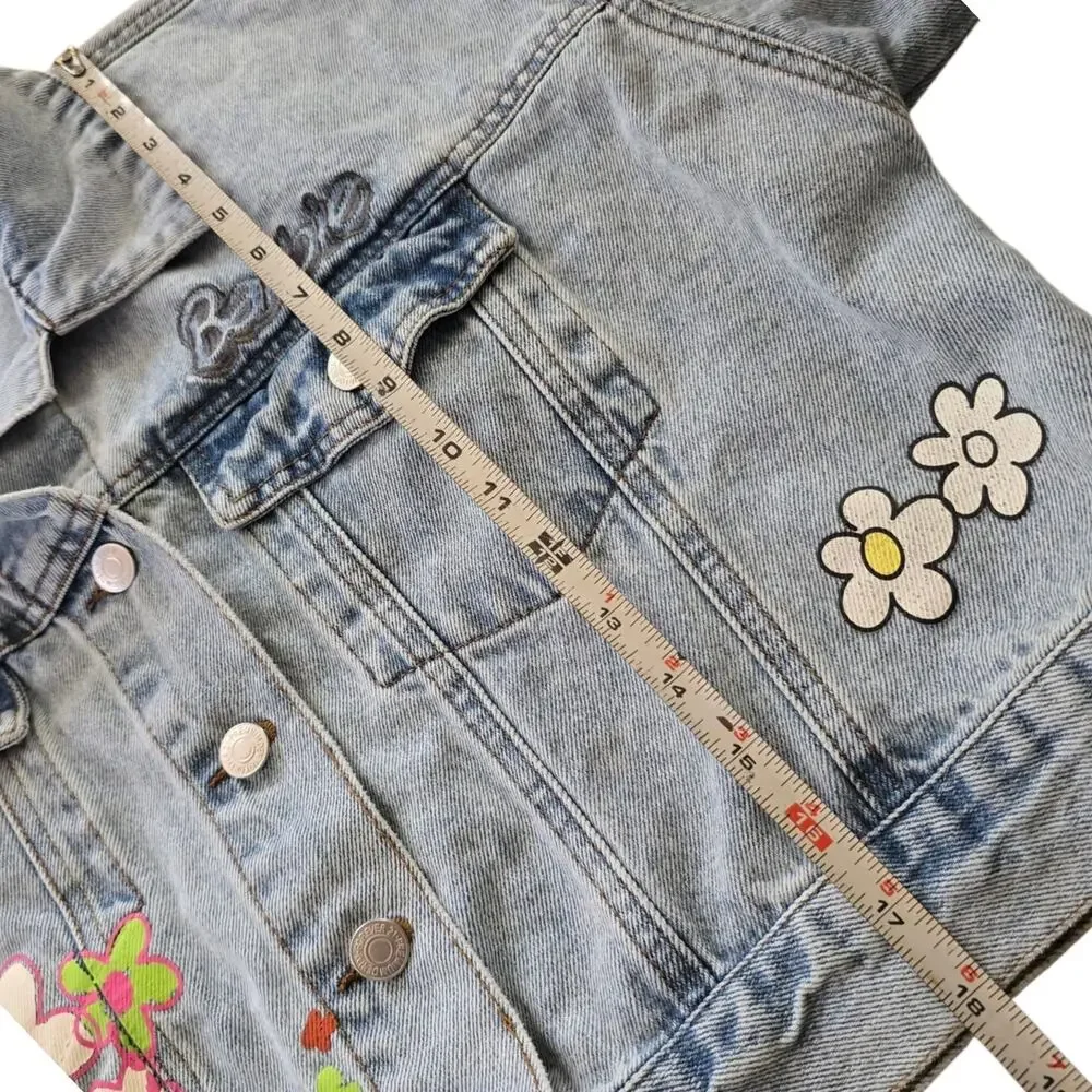 Forever 21 Barbie Kindness is a Power Cropped Denim Jean Jacket Women SZ L